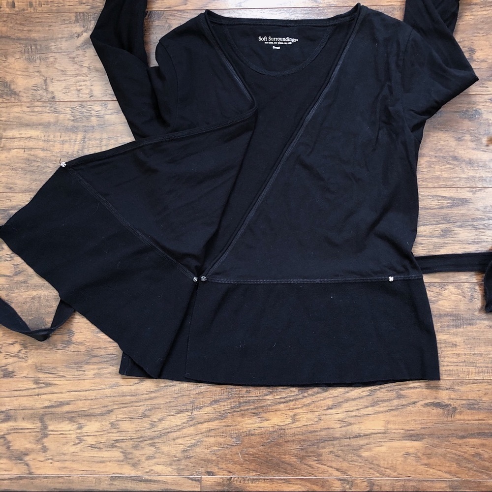 Soft Surroundings • black knit wrap top tie waist surplice ribbon belt - Picture 7 of 8